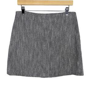 Theory Size 8 Navy Blue White Kerash Chevron Tweed Mini Skirt Linen Cotton Wool